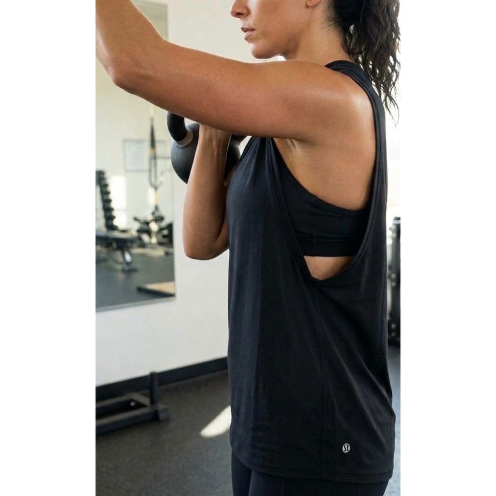 Lululemon Muscle Tank Black Pima Cotton Relaxed Fit Women Size 16